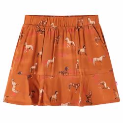 Kids' Skirt Girls Skater Skirt Children School Short Skirt Horses Print Cognac - 140