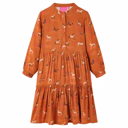 Kids' Dress Children's Casual Dress School Girl's Dresses Horses Print Cognac - 116
