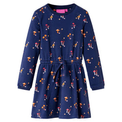 Kids' Dress Long Sleeves Children Kids Girl's Dress Mushrooms Print Navy Blue - 104