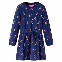 Kids' Dress Long Sleeves Children Kids Girl's Dress Mushrooms Print Navy Blue - 116