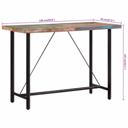 vidaXL Bar Table Kitchen Coffee Table Side Table Solid Wood Reclaimed and Iron - Additional view 7