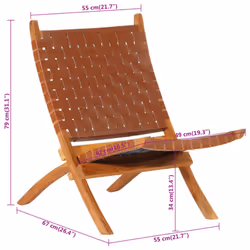 vidaXL Folding Relaxing Chair Home Foldable Office Chair Brown Real Leather - Additional view 3