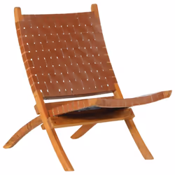vidaXL Folding Relaxing Chair Home Foldable Office Chair Brown Real Leather - Additional view 8