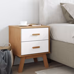 vidaXL Bedside Cabinet Nightstand Bed Table White and Brown Solid Wood Pine