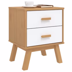 vidaXL Bedside Cabinet Nightstand Bed Table White and Brown Solid Wood Pine - Additional view 4