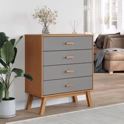 vidaXL Drawer Cabinet Drawer Chest File Cabinet Grey and Brown Solid Wood Pine