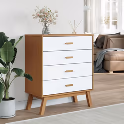 vidaXL Drawer Cabinet Office File Cabinet White and Brown Solid Wood Pine