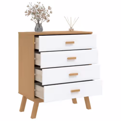 vidaXL Drawer Cabinet Office File Cabinet White and Brown Solid Wood Pine - Additional view 4