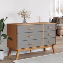 vidaXL Drawer Cabinet Drawer Chest File Cabinet Grey and Brown Solid Wood Pine