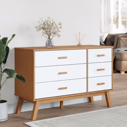 vidaXL Drawer Cabinet Office File Cabinet White and Brown Solid Wood Pine