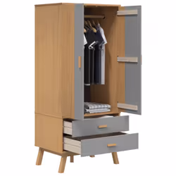 vidaXL Wardrobe Closet Clothes Storage Cabinet Grey and Brown Solid Wood Pine - Additional view 4