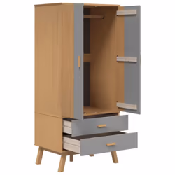 vidaXL Wardrobe Closet Clothes Storage Cabinet Grey and Brown Solid Wood Pine - Additional view 5