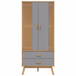 vidaXL Wardrobe Closet Clothes Storage Cabinet Grey and Brown Solid Wood Pine - Additional view 6