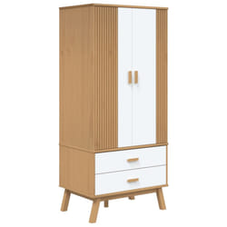 vidaXL Wardrobe Closet Clothes Storage Cabinet White and Brown Solid Wood Pine