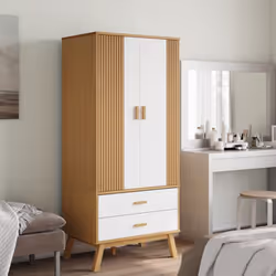 vidaXL Wardrobe Closet Clothes Storage Cabinet White and Brown Solid Wood Pine