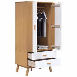 vidaXL Wardrobe Closet Clothes Storage Cabinet White and Brown Solid Wood Pine - Additional view 4