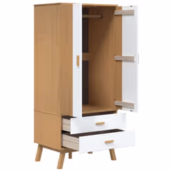vidaXL Wardrobe Closet Clothes Storage Cabinet White and Brown Solid Wood Pine - Additional view 5
