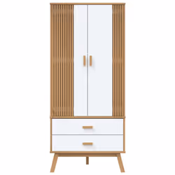 vidaXL Wardrobe Closet Clothes Storage Cabinet White and Brown Solid Wood Pine - Additional view 6
