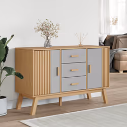 vidaXL Sideboard Cupboard Highboard Cabinet Grey and Brown Solid Wood Pine