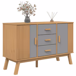vidaXL Sideboard Cupboard Highboard Cabinet Grey and Brown Solid Wood Pine - Additional view 4