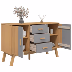 vidaXL Sideboard Cupboard Highboard Cabinet Grey and Brown Solid Wood Pine - Additional view 5
