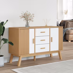 vidaXL Sideboard Cupboard Highboard Cabinet White and Brown Solid Wood Pine
