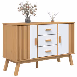 vidaXL Sideboard Cupboard Highboard Cabinet White and Brown Solid Wood Pine - Additional view 4