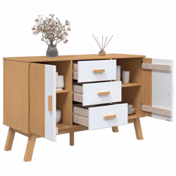 vidaXL Sideboard Cupboard Highboard Cabinet White and Brown Solid Wood Pine - Additional view 5