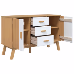 vidaXL Sideboard Cupboard Highboard Cabinet White and Brown Solid Wood Pine - Additional view 6