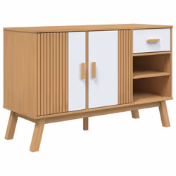vidaXL Sideboard Cupboard Highboard Cabinet White and Brown Solid Wood Pine