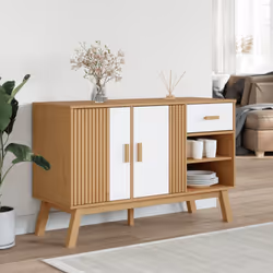 vidaXL Sideboard Cupboard Highboard Cabinet White and Brown Solid Wood Pine