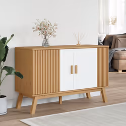 vidaXL Sideboard Cupboard Highboard Cabinet White and Brown Solid Wood Pine