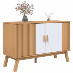 vidaXL Sideboard Cupboard Highboard Cabinet White and Brown Solid Wood Pine - Additional view 4