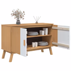 vidaXL Sideboard Cupboard Highboard Cabinet White and Brown Solid Wood Pine - Additional view 5
