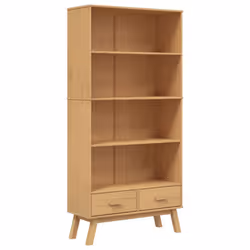 vidaXL Bookcase 4-Tier Bookshelf Storage Side Cabinet Brown Solid Wood Pine