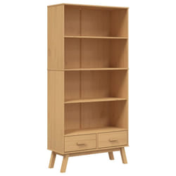 vidaXL Bookcase 4-Tier Bookshelf Storage Side Cabinet Brown Solid Wood Pine