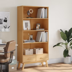 vidaXL Bookcase 4-Tier Bookshelf Storage Side Cabinet Brown Solid Wood Pine