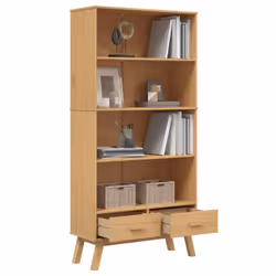 vidaXL Bookcase 4-Tier Bookshelf Storage Side Cabinet Brown Solid Wood Pine - Additional view 4