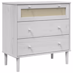 vidaXL Drawer Cabinet File Drawer Chest SENJA Rattan Look Solid Wood Pine - white