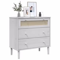 vidaXL Drawer Cabinet File Drawer Chest SENJA Rattan Look Solid Wood Pine - white