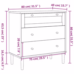vidaXL Drawer Cabinet File Drawer Chest SENJA Rattan Look Solid Wood Pine - white