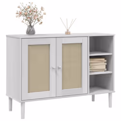 vidaXL Sideboard Cupboard Highboard SENJA Rattan Look White Solid Wood Pine - white - Additional view 2
