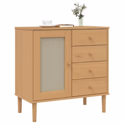 vidaXL Sideboard Cupboard Highboard SENJA Rattan Look Black Solid Wood Pine - brown - Additional view 2