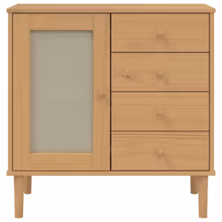 vidaXL Sideboard Cupboard Highboard SENJA Rattan Look Black Solid Wood Pine - brown - Additional view 4