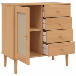 vidaXL Sideboard Cupboard Highboard SENJA Rattan Look Black Solid Wood Pine - brown - Additional view 5