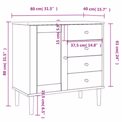 vidaXL Sideboard Cupboard Highboard SENJA Rattan Look Black Solid Wood Pine - brown - Additional view 9