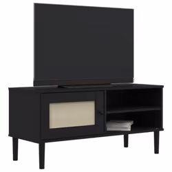 vidaXL TV Cabinet TV Unit TV Stand Cabinet SENJA Rattan Look Solid Wood Pine - black