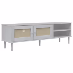 vidaXL TV Cabinet TV Unit TV Stand SENJA Rattan Look Brown Solid Wood Pine - white