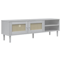 vidaXL TV Cabinet TV Unit TV Stand SENJA Rattan Look Brown Solid Wood Pine - white