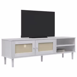 vidaXL TV Cabinet TV Unit TV Stand SENJA Rattan Look Brown Solid Wood Pine - white